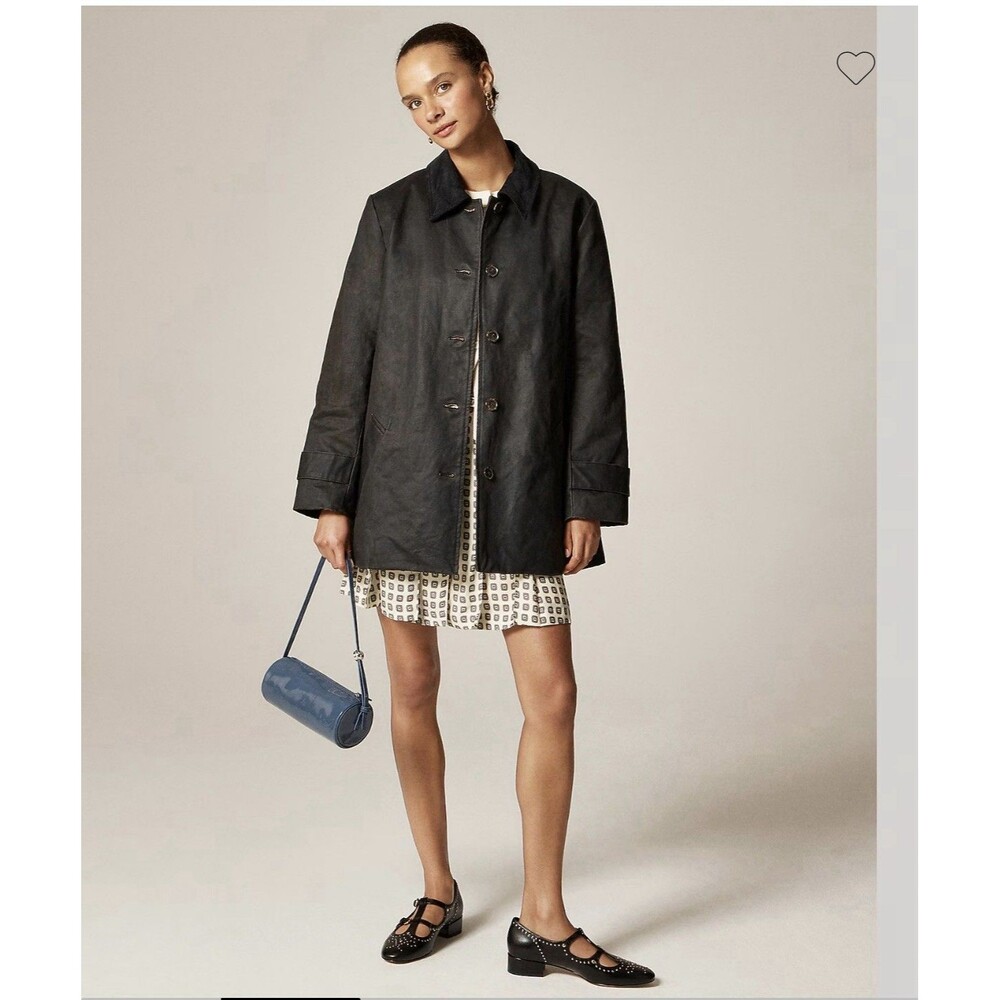 NWT J. Crew Women's Quilt Lined Coated Barn Jacket Coat Size Medium Warm Black